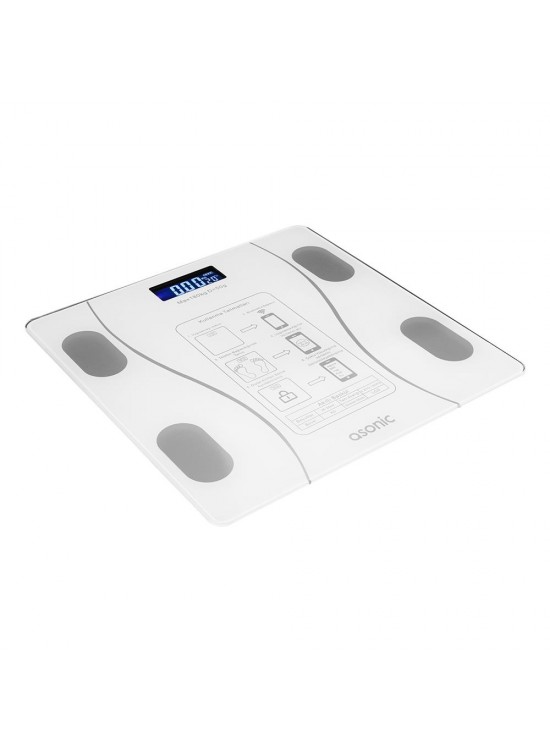 Asonic BS260 Beyaz 2-AAA Pil Dijital Bluetooth Baskül (Sensör-Temperli Cam-Otomatik Sıfırlama)