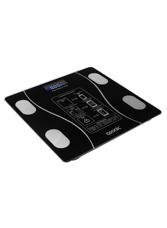 Asonic BS260 Siyah 2-AAA Pil Dijital Bluetooth Baskül (Sensör-Temperli Cam-Otomatik Sıfırlama)