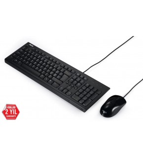 Asus U2000 Q Türkçe 1000DPI USB Siyah Kablolu Klavye Mouse Set - U2000-KBM-TR-Q