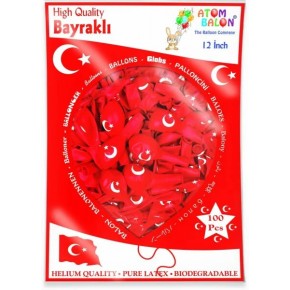 Atom Balon Baskılı 12" 100 Lü (Bayraklı)