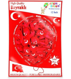 Atom Balon Baskılı 12" 100 Lü (Bayraklı)