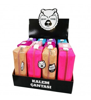 B&D Kalem Çantası Büyük Boy Kalp Desenli