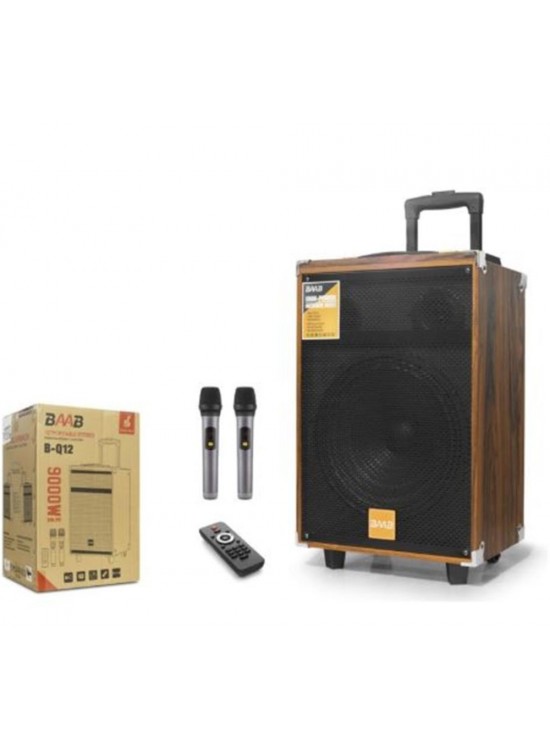BAAB BQ12 Çift Karaoke Mikrofonlu Bluetooth Hoparlör FM Radyo 40W 12 İnç Kumandalı Ahşap