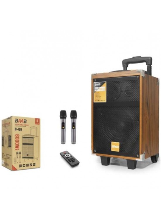 BAAB BQ8 Çift Karaoke Mikrofonlu Bluetooth Hoparlör FM Radyo 40W 8 İnç Kumandalı Ahşap