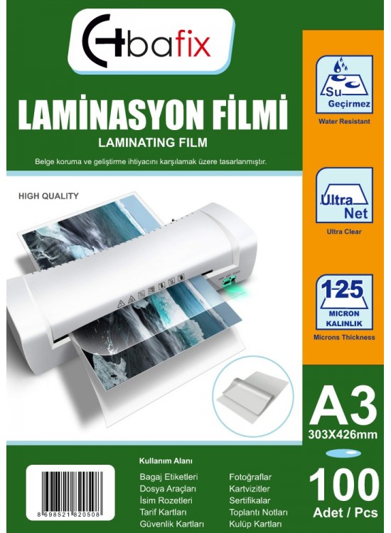 Bafix Laminasyon Filmi A3 125 MIC 303-426 (1 Adet)