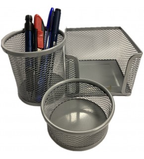 Bafix Masa Seti Ataşlık-Kağıtlık-Kalemlik 3 LÜ Metal Perforeli Gri BFX-MMS9801G