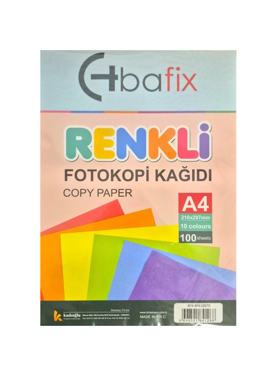Bafix Renkli Fotokopi Kağıdı, 100 Lük, 10 Renk Karışık