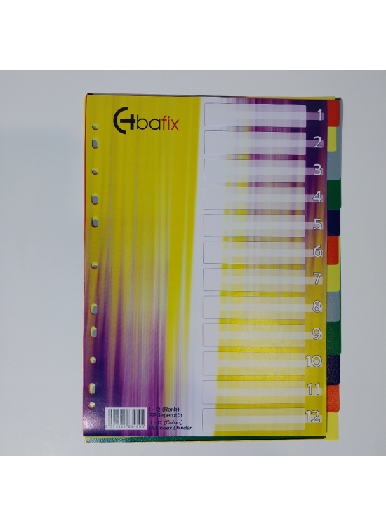 Bafix Seperatör 1-12 Renkli Plastik A4