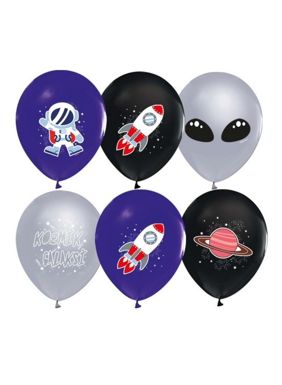 Balonevi Balon 4+1 Kozmik Galaksi Baskılı 12" 8 Li