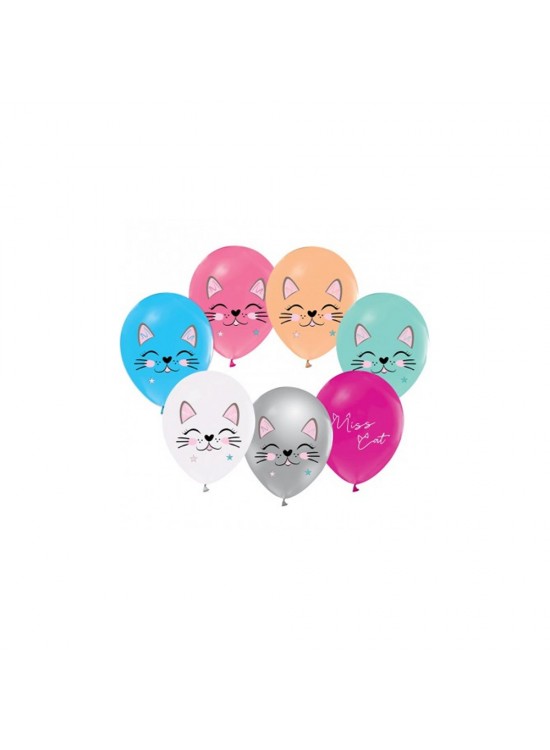 Balonevi Balon 4+1 Mıss Cat Baskılı 12"  8 Li