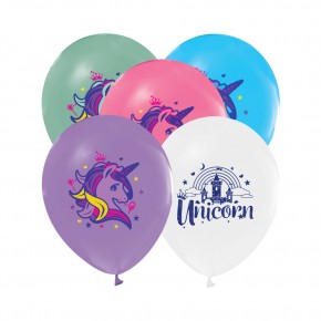Balonevi Balon 4+1 Raınbow Unıcorn Baskılı 12" 8 Li