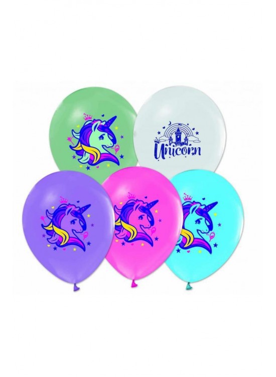 Balonevi Balon Unicorni Baskılı Pastelı 4+1 100 LÜ