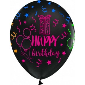 Balonevi Çepeçevre Floresan Happy Birthday Siyah Balon 100 Lü