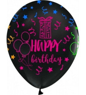 Balonevi Çepeçevre Floresan Happy Birthday Siyah Balon 100 Lü