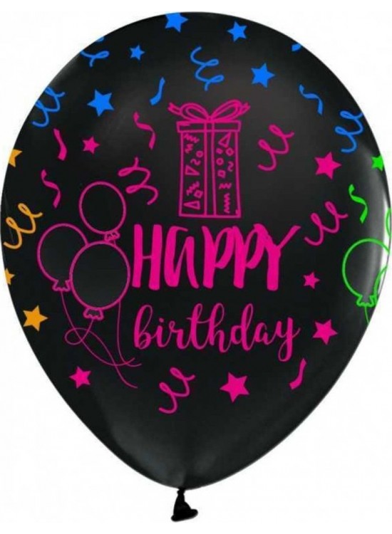 Balonevi Çepeçevre Floresan Happy Birthday Siyah Balon 100 Lü