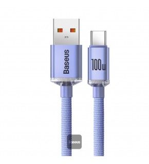 Baseus CAJY000405 1.2mt Crystal Cable USB-A to Type-C Fast Charge Data Cable 100W 5A1.2M-Purple