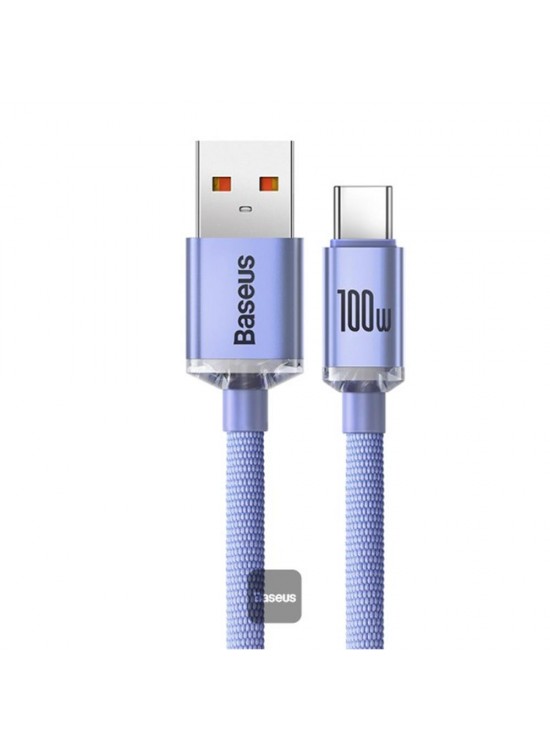Baseus CAJY000405 1.2mt Crystal Cable USB-A to Type-C Fast Charge Data Cable 100W 5A1.2M-Purple Baseus CAJY000405 1.2mt Crystal Cable USB-A to Type-C Fast Charge Data Cable 100W 5A1.2M-Purple