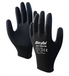 Beybi 9 Beden 12li Paket Poliüretan Kaplı Pu Touch Siyah Montaj Eldiven  EN388 (3121X)