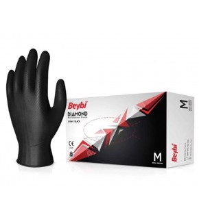 Beybi Diamond M Beden Pudrasız Kalın Siyah Nitril Eldiven Medium (Kutuda 100 Adet)