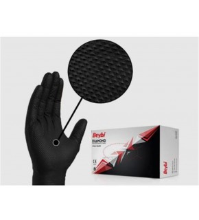 Beybi Diamond Xl Pudrasız Kalın Siyah Nitril Eldiven XL (Kutuda 100 Adet)