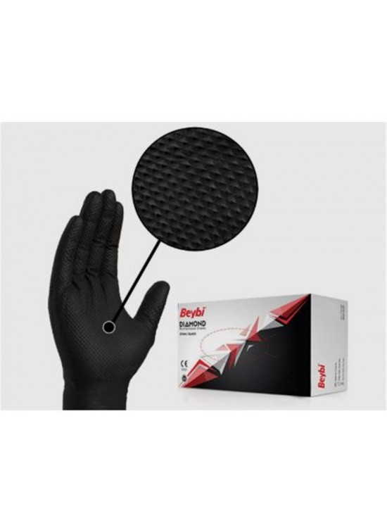 Beybi Diamond Xl Pudrasız Kalın Siyah Nitril Eldiven XL (Kutuda 100 Adet) Beybi Diamond Xl Pudrasız Kalın Siyah Nitril Eldiven XL (Kutuda 100 Adet)