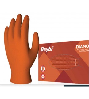 Beybi Diamond Pudrasız L Beden Kalın Turuncu Nitril Eldiven Large 100 Adet