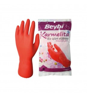 Beybi Karmelita 8 Numara 25li Paket Bulaşık Eldiveni Gıdaya Uygundur Kaymayı Önleyici Pütürlü
