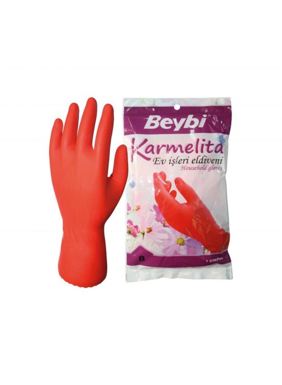 Beybi Karmelita 8 Numara 25li Paket Bulaşık Eldiveni Gıdaya Uygundur Kaymayı Önleyici Pütürlü