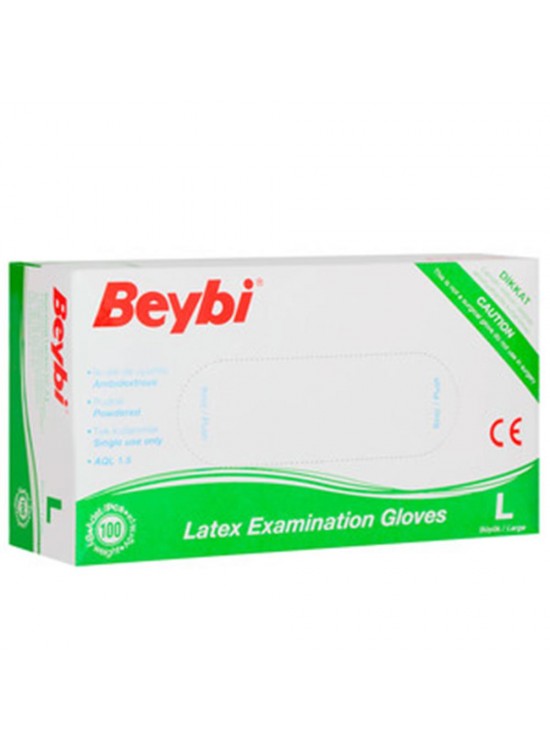 Beybi Lateks Pudralı (L) Large Beden Muayene Eldiven 100lü Paket