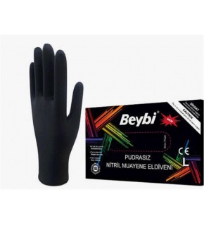 Beybi Muayene Large Pudrasız Siyah Nitril  Eldiven
