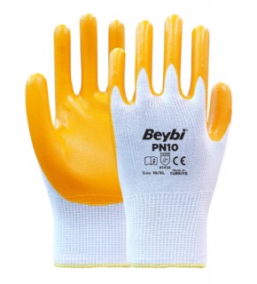 Beybi Nitril PMK PN10 9 Beden 12li Paket Polyester Örme Nitril Eldiven (4141A) Nitril 1-2 Kaplama
