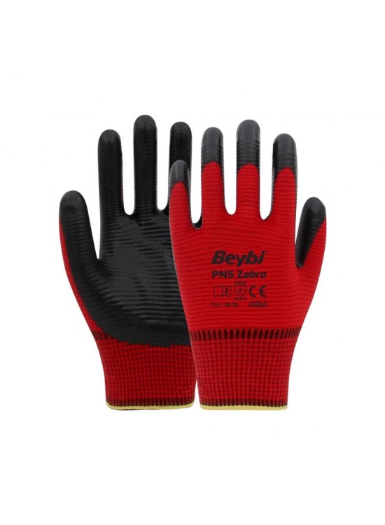 Beybi Nitril PMK PN5 Zebra Kırmzı Siyah 9 Beden 12li Paket Beybi Nitril PMK PN5 Zebra Kırmzı Siyah 9 Beden 12li Paket