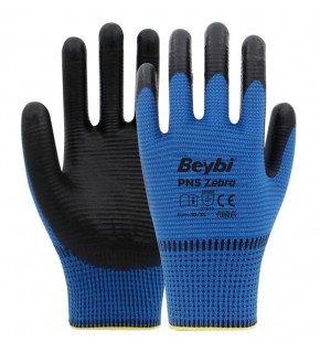 Beybi Nitril PMK PN5 Zebra Mavi Siyah 9 Beden 12li Paket (EN388 2121X)