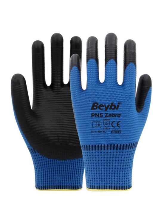 Beybi Nitril PMK PN5 Zebra Mavi Siyah 9 Beden 12li Paket (EN388 2121X) Beybi Nitril PMK PN5 Zebra Mavi Siyah 9 Beden 12li Paket (EN388 2121X)