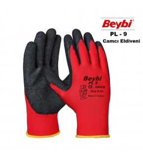 Beybi Nitril Poly PL9 9 Beden Kırmızı Siyah İş Eldiveni 12li Paket Camcı Eldiveni