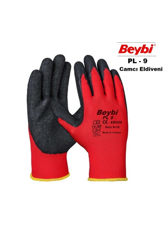 Beybi Nitril Poly PL9 9 Beden Kırmızı Siyah İş Eldiveni 12li Paket Camcı Eldiveni