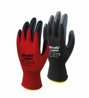Beybi Nitril Poly Pnzebra 10 Beden Kırmızı Siyah Eldiven 12li Paket EN388 (3131X)