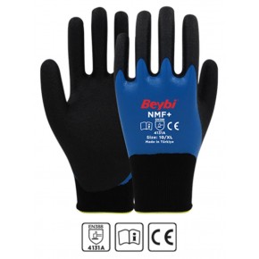Beybi NMF+ 9Beden 12li Double Mikro Köpük Tam Nitril Kaplı Polyester Örgü Eldiven