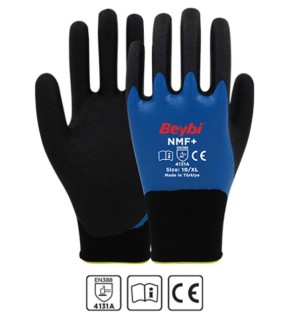 Beybi NMF+ 9Beden 12li Double Mikro Köpük Tam Nitril Kaplı Polyester Örgü Eldiven