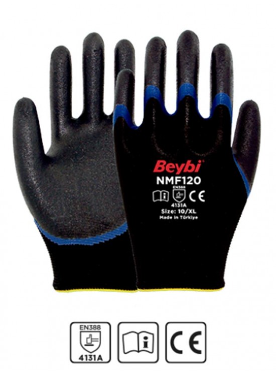 Beybi NMF120 10 bEDEN 12Lİ Mikro Köpük 1-2 Nitril Kaplı Polyester Örgü Eldiven Beybi NMF120 10 bEDEN 12Lİ Mikro Köpük 1-2 Nitril Kaplı Polyester Örgü Eldiven