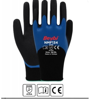 Beybi NMF134 10Beden 12li Double Mikro Köpük 3-4 Nitril Kaplı Polyester Örgü Eldiven