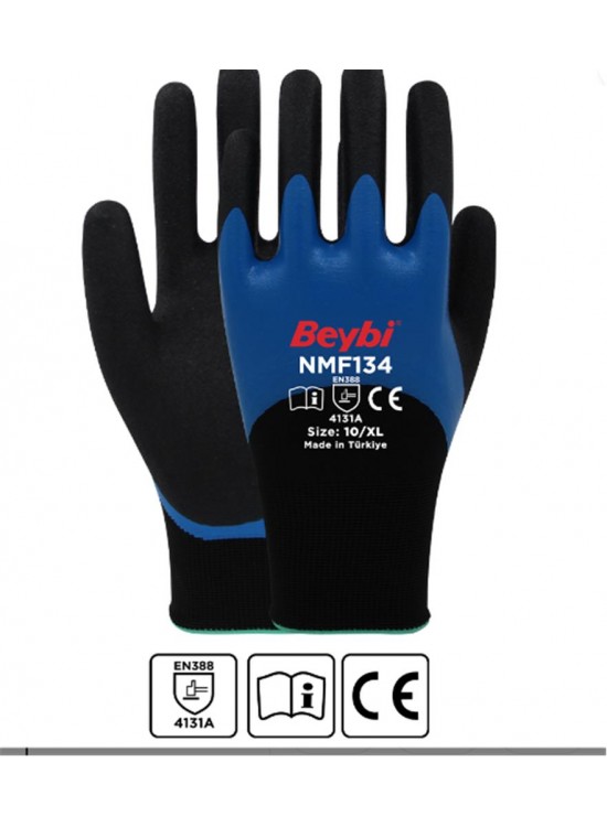 Beybi NMF134 10Beden 12li Double Mikro Köpük 3-4 Nitril Kaplı Polyester Örgü Eldiven