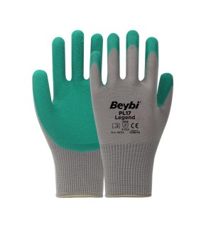 BEYBİ PL17 10 Beden Gri-Yeşil 12li Paket Legend Polyester Örme Lateks Eldiven