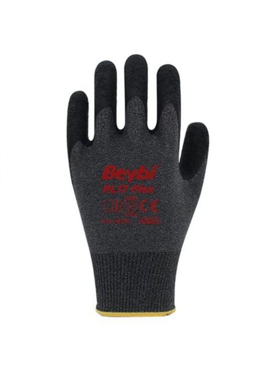BEYBİ PL17 Flex 10 Beden Siyah Polyesyter Likralı İpten Örülmüş Lateks Kaplı 12li Paket (3131X)