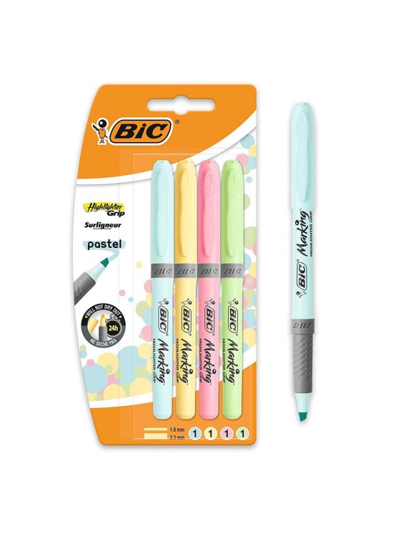 Bic Fosforlu Kalem MarKing HighLighter Grip Pastel Renkler 4 LÜ 964859 Bic Fosforlu Kalem MarKing HighLighter Grip Pastel Renkler 4 LÜ 964859