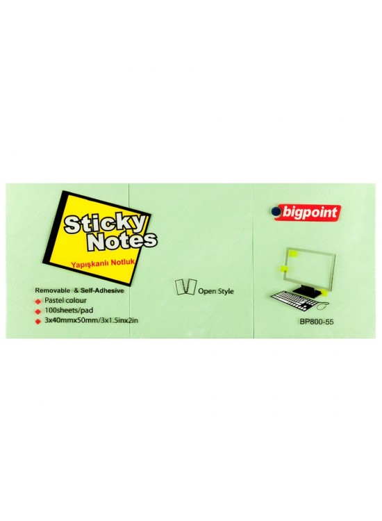 Bigpoint Yapışkanlı Not Kağıdı 3 Lü 40x50 Yeşil BP800-55 (1 Adet) Bigpoint Yapışkanlı Not Kağıdı 3 Lü 40x50 Yeşil BP800-55 (1 Adet)