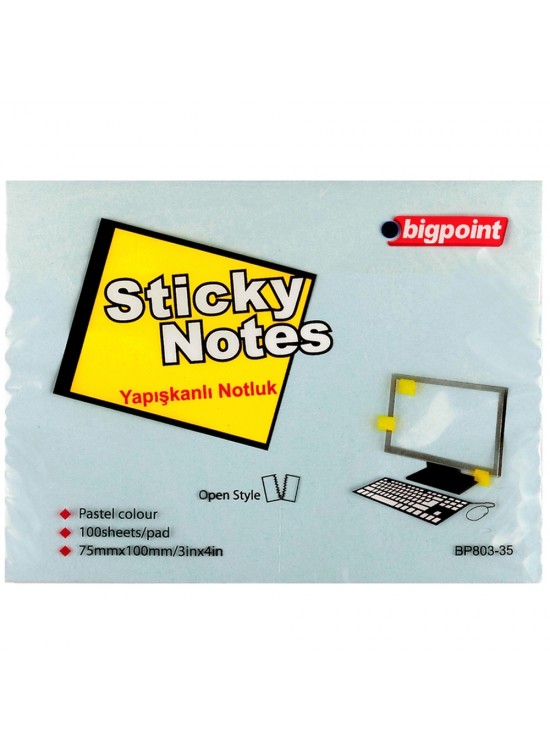Bigpoint Yapışkanlı Not Kağıdı 75x100 Mavi BP803-35 (1 Adet) Bigpoint Yapışkanlı Not Kağıdı 75x100 Mavi BP803-35 (1 Adet)