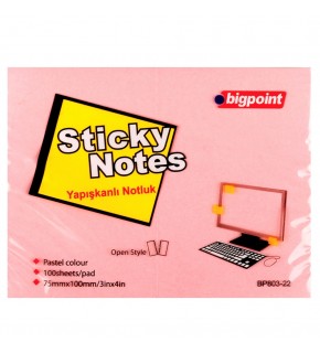 Bigpoint Yapışkanlı Not Kağıdı 75x100 Pembe BP803-22 (1 Adet)