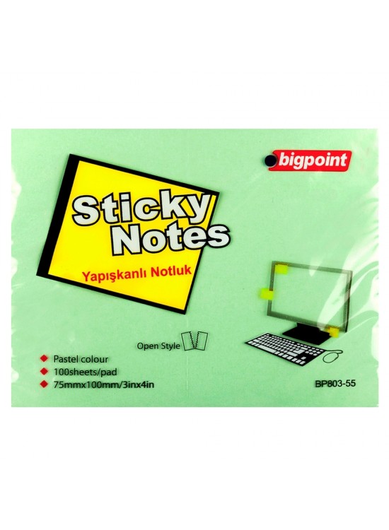 Bigpoint Yapışkanlı Not Kağıdı 75x100 Yeşil BP803-55 (1 Adet)
