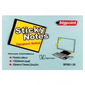 Bigpoint Yapışkanlı Not Kağıdı 75x50 Pastel Mavi BP801-35 (1 Adet)